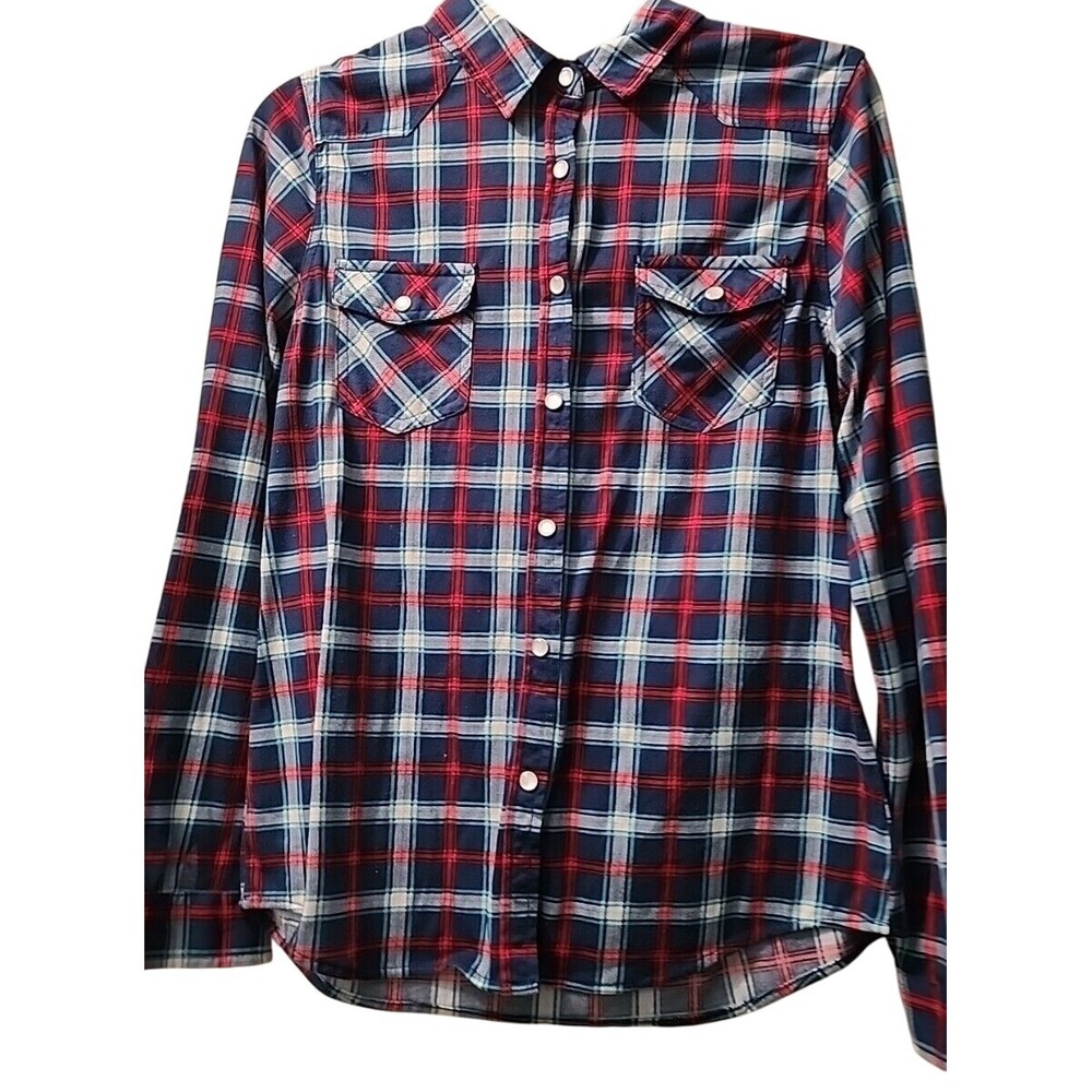 Passport Plaid Flannel Shirt Long Sleeve Western‎ Style Button Up Shirt Medium